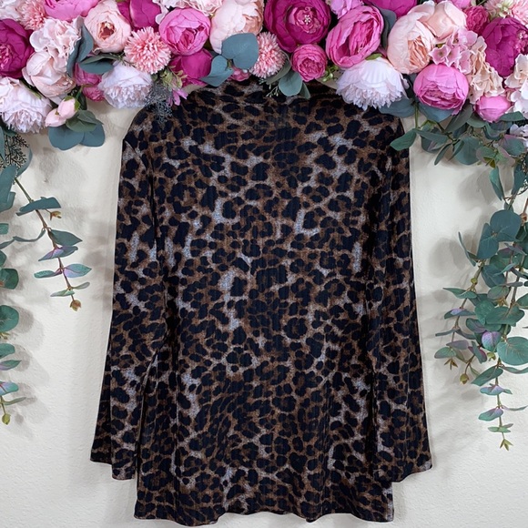 •DKNY• {ribbed} Mock-neck Semi-Sheer |lined| leopard print [long-sleeved] Top XL - Picture 11 of 14
